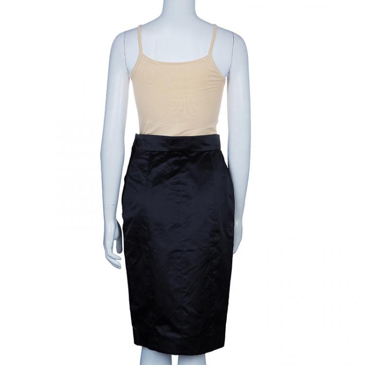 Pre Owned Chanel Black Silk Skirt M