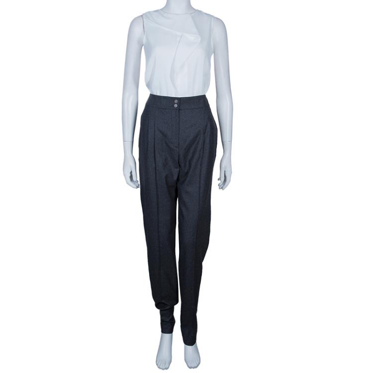 Pre Owned Chanel Grey Wool Trousers L