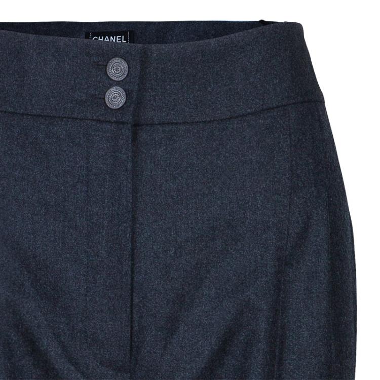 Pre Owned Chanel Grey Wool Trousers L
