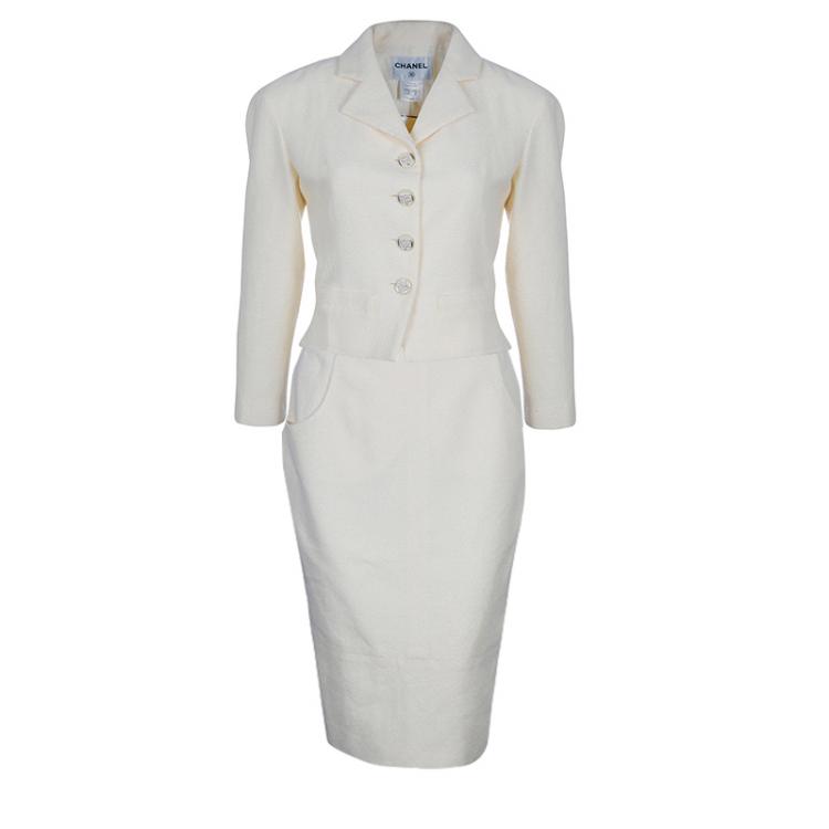 Chanel Off-white Tweed Skirt Suit M Chanel