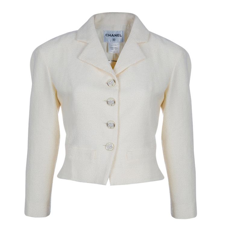 Pre Owned Chanel Off-white Tweed Skirt Suit M