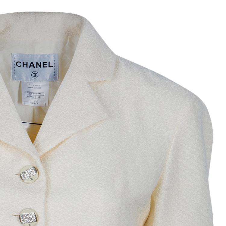 Pre Owned Chanel Off-white Tweed Skirt Suit M
