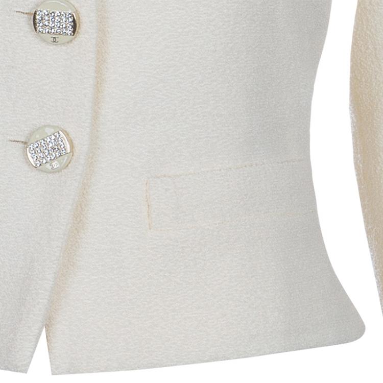 Pre Owned Chanel Off-white Tweed Skirt Suit M