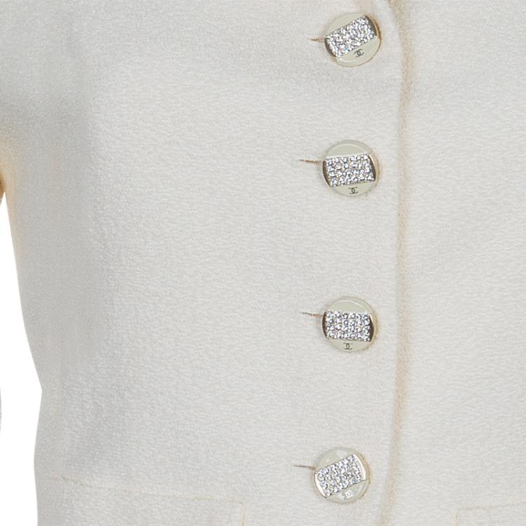 Pre Owned Chanel Off-white Tweed Skirt Suit M