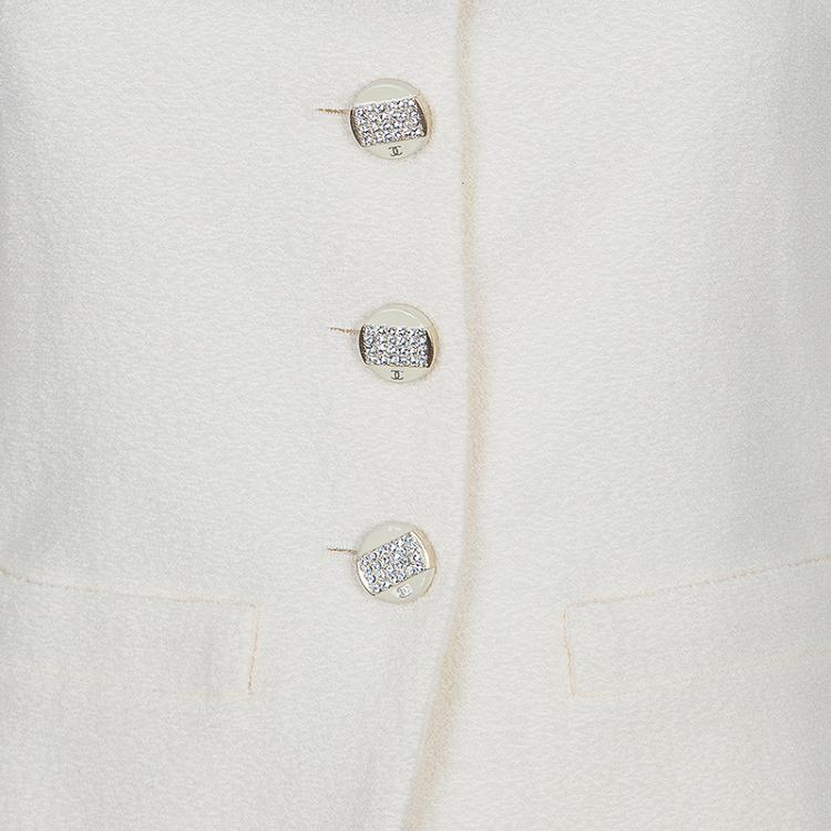 Pre Owned Chanel Off-white Tweed Skirt Suit M