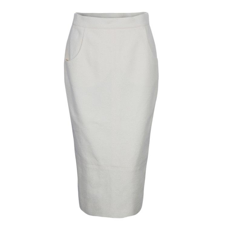 Pre Owned Chanel Off-white Tweed Skirt Suit M