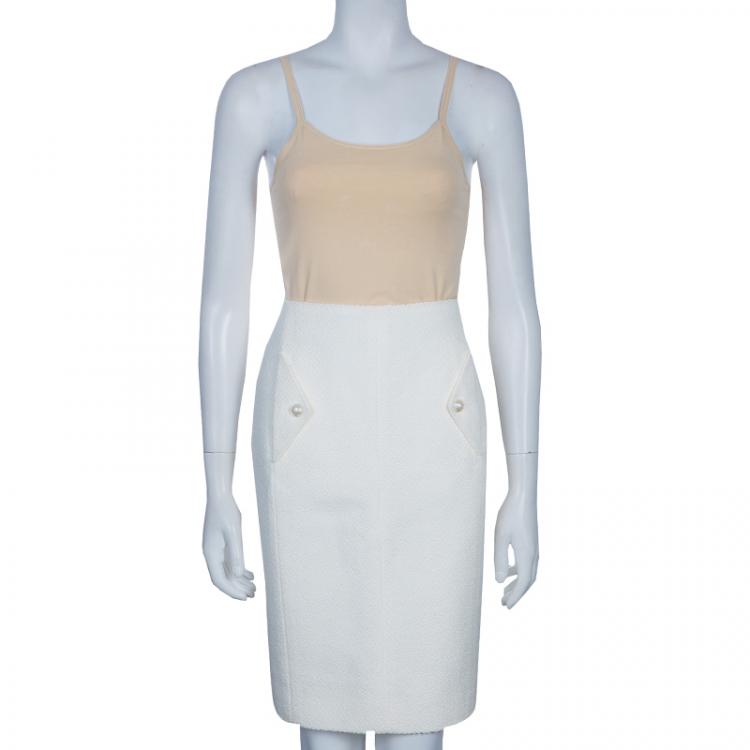 Pre Owned Chanel Off-white Tweed Skirt M