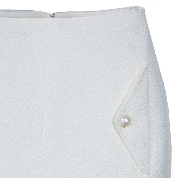 Pre Owned Chanel Off-white Tweed Skirt M