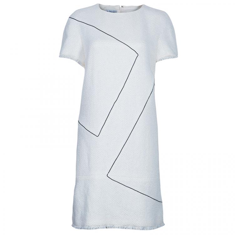 Pre Owned Chanel Cream Tweed Dress L