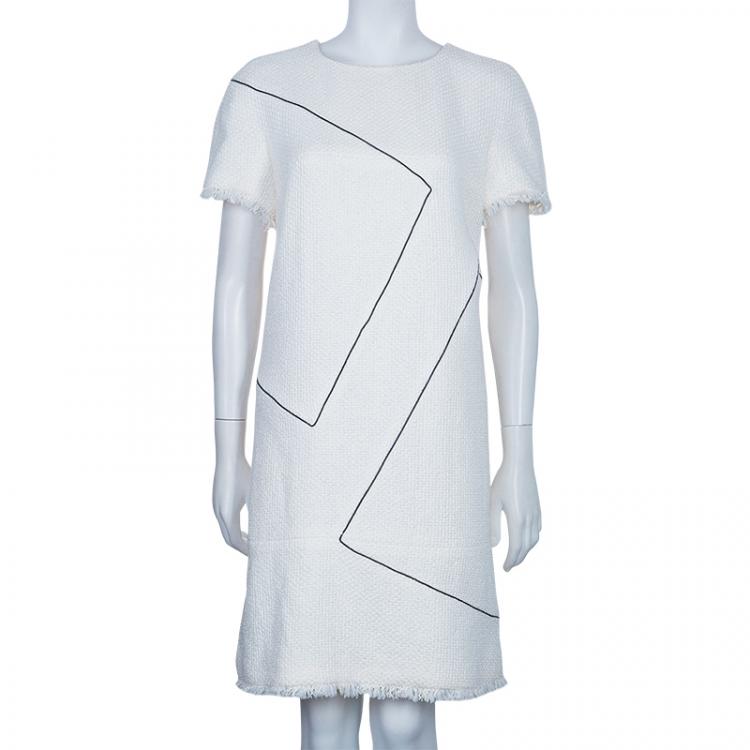 Pre Owned Chanel Cream Tweed Dress L