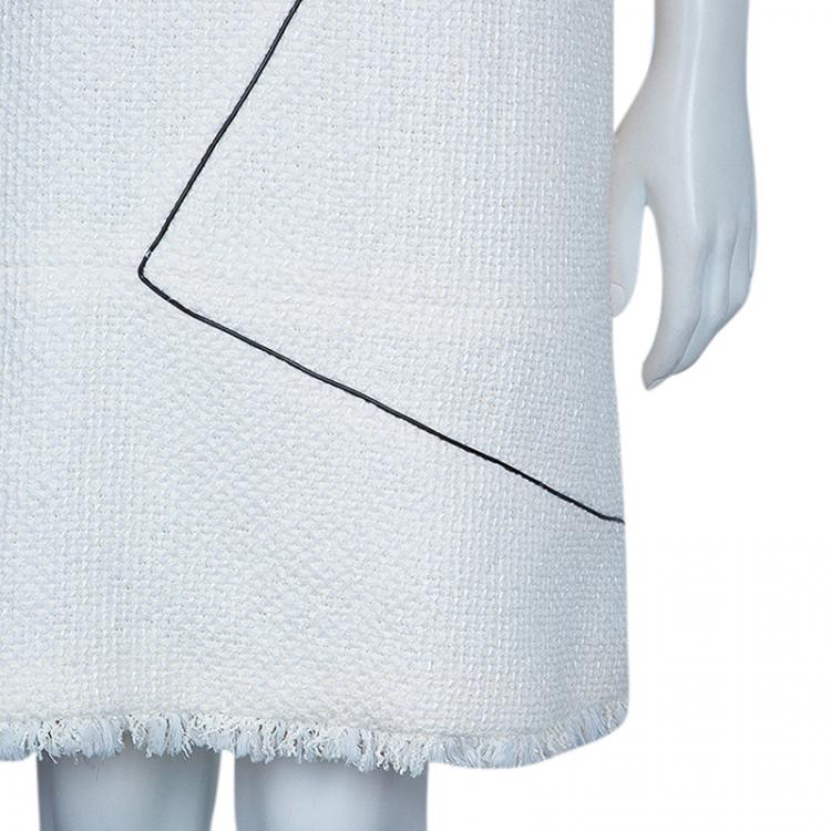 Pre Owned Chanel Cream Tweed Dress L