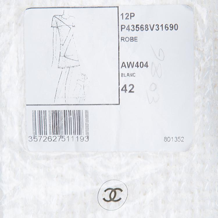 Pre Owned Chanel Cream Tweed Dress L