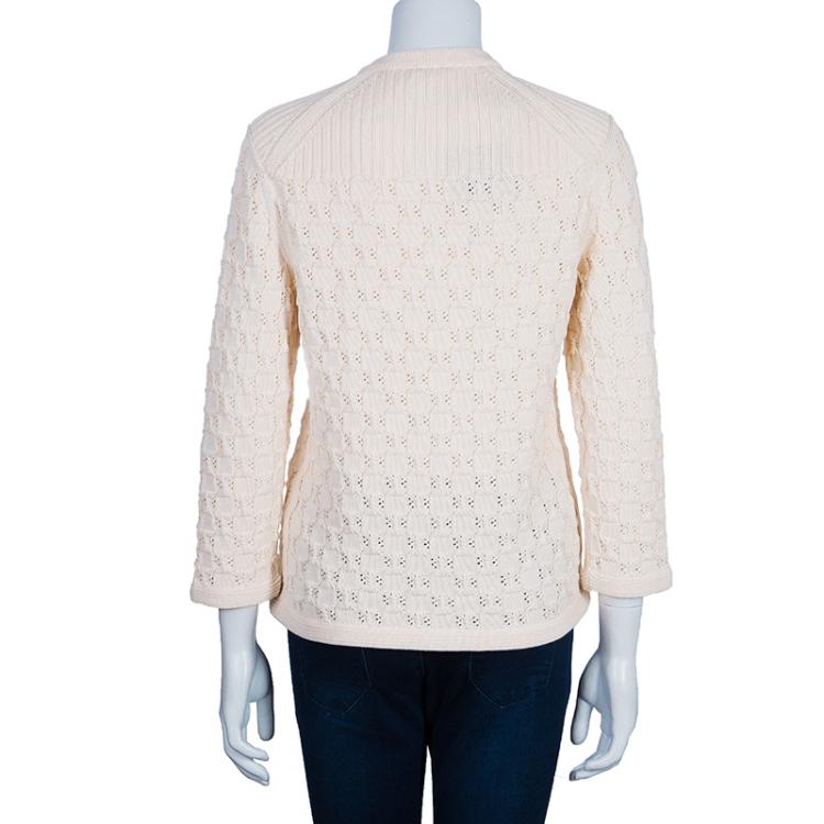 Pre Owned Chanel Offwhite Embroidered Cardigan M