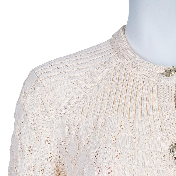 Pre Owned Chanel Offwhite Embroidered Cardigan M