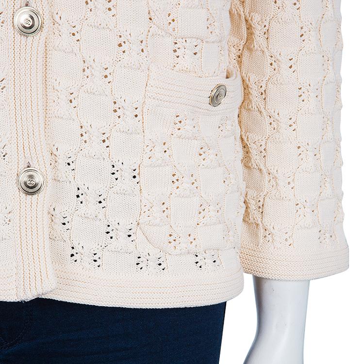 Pre Owned Chanel Offwhite Embroidered Cardigan M