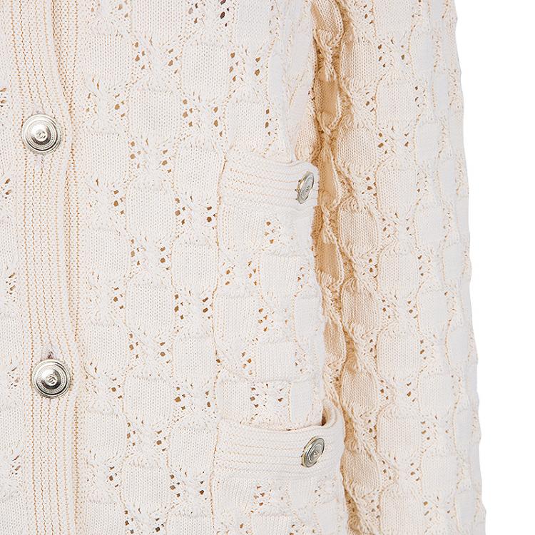 Pre Owned Chanel Offwhite Embroidered Cardigan M