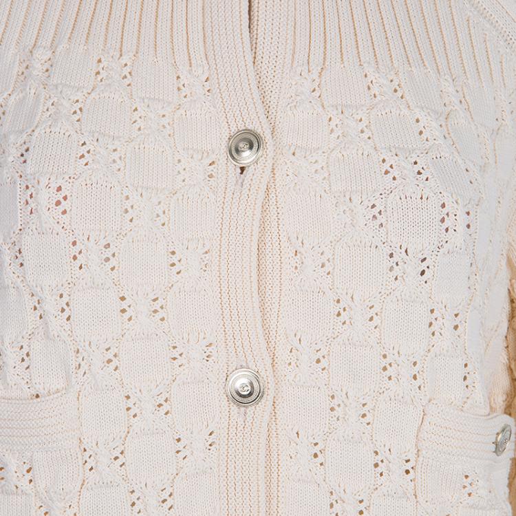 Pre Owned Chanel Offwhite Embroidered Cardigan M