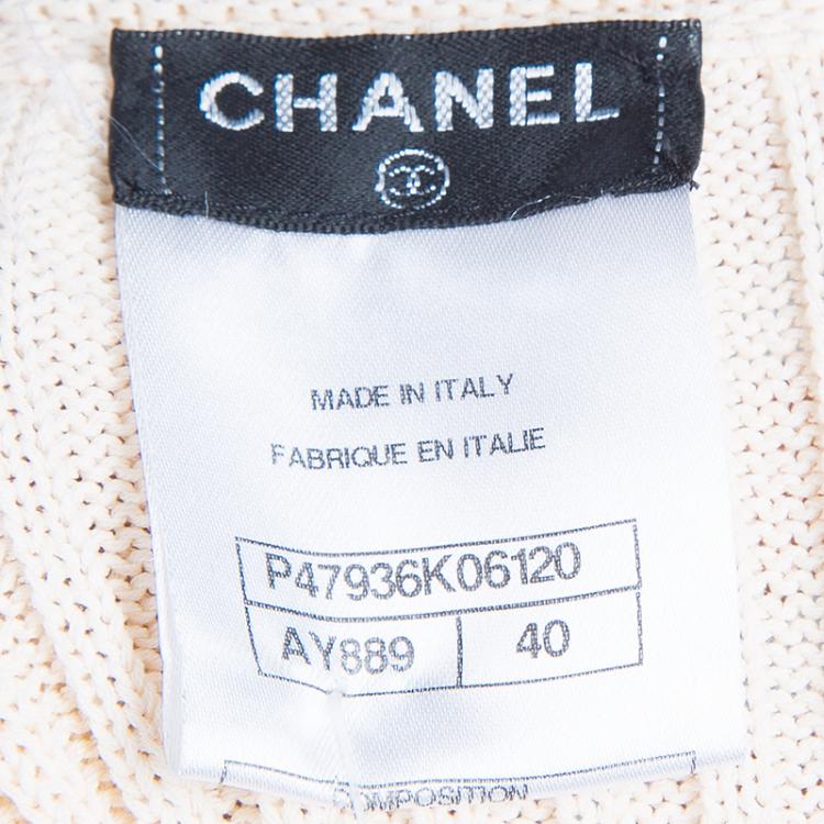 Pre Owned Chanel Offwhite Embroidered Cardigan M