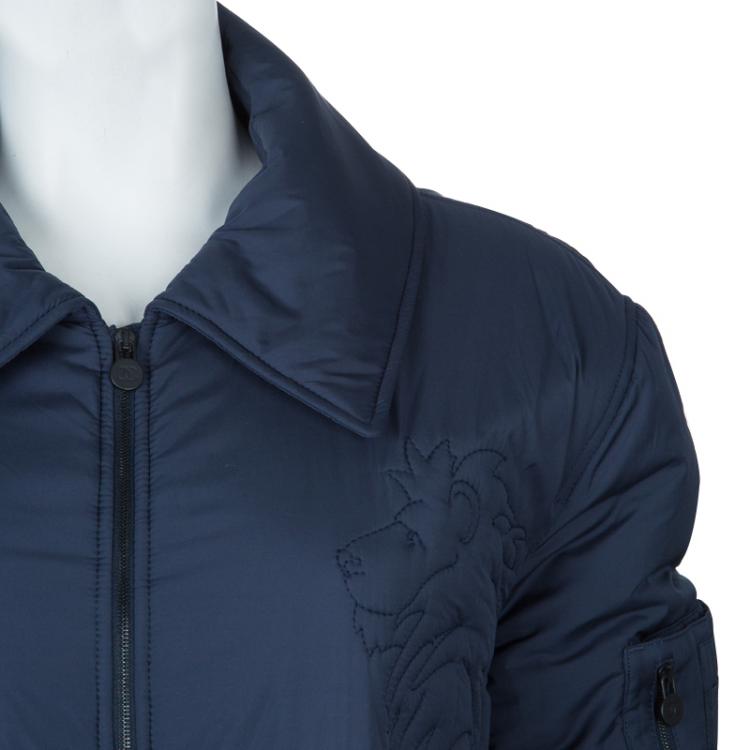 Pre Owned Chanel Navy Blue Quilted Bomber Jacket L