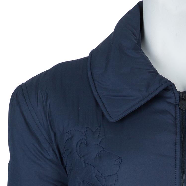 Pre Owned Chanel Navy Blue Quilted Bomber Jacket L