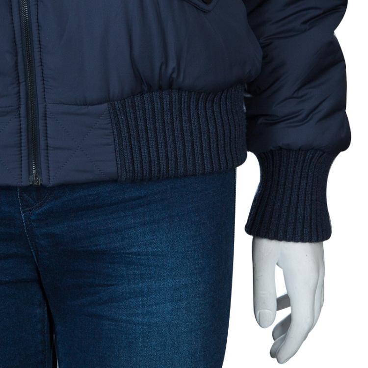 Pre Owned Chanel Navy Blue Quilted Bomber Jacket L