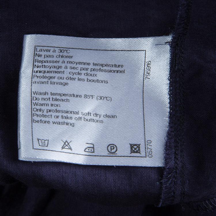 Pre Owned Chanel Navy Blue Cotton Smocked Waist Long Sleeve Sheer Blouse L