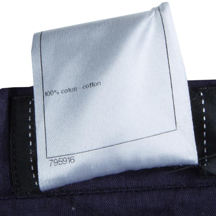 Pre Owned Chanel Navy Blue Cotton Smocked Waist Long Sleeve Sheer Blouse L