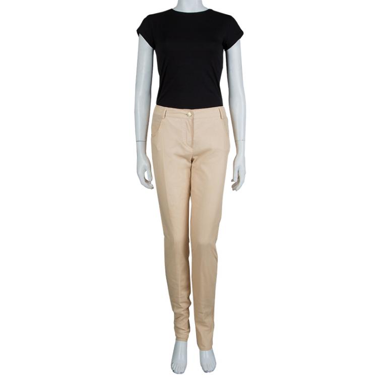 Chanel Beige Cotton Mesh Lined Trousers L Chanel
