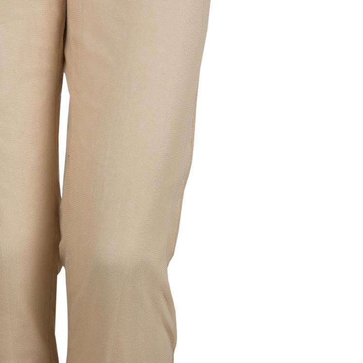 Pre Owned Chanel Beige Cotton Mesh Lined Trousers L