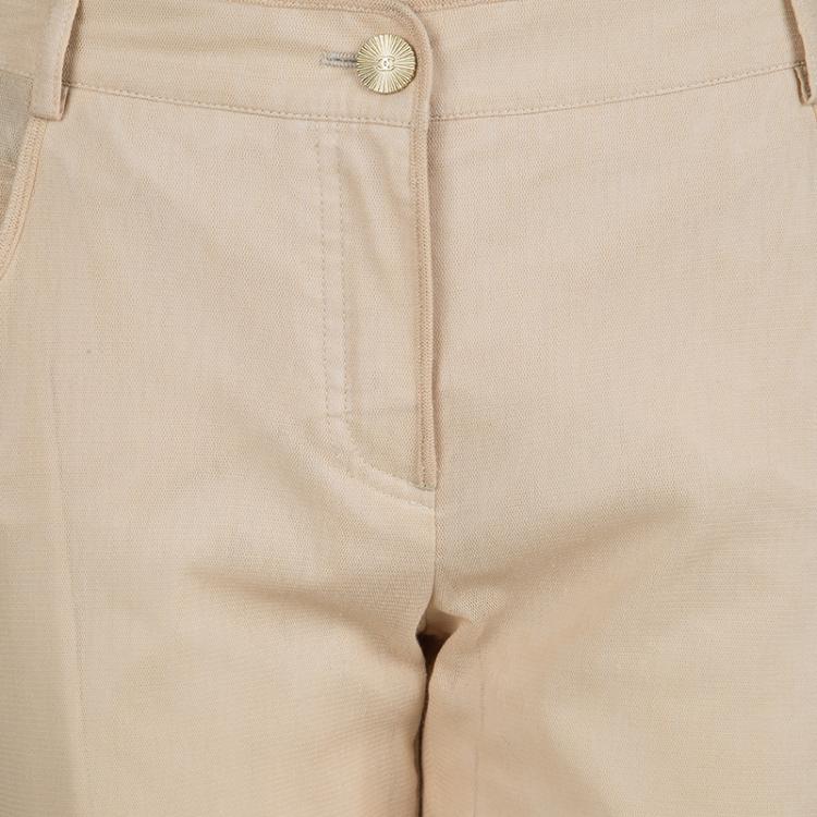 Pre Owned Chanel Beige Cotton Mesh Lined Trousers L
