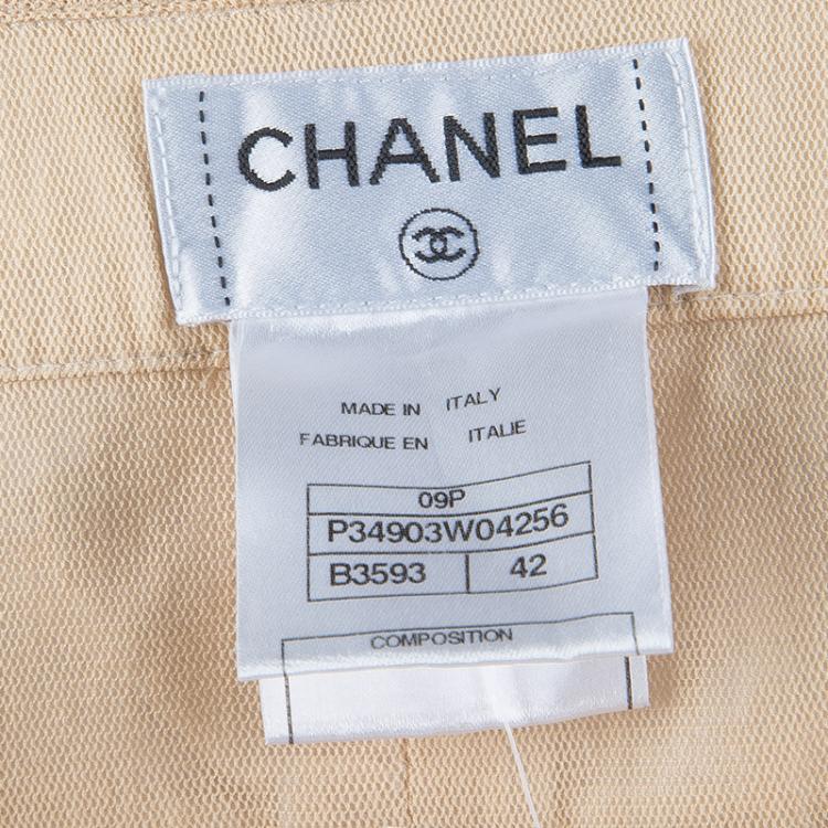 Pre Owned Chanel Beige Cotton Mesh Lined Trousers L