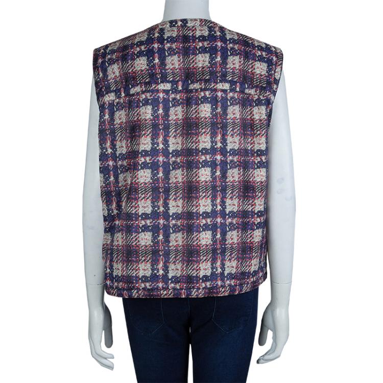 Pre Owned Chanel Printed Nylon Sleeveless Reversible Jacket L
