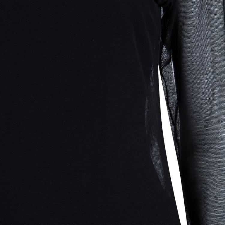 Pre Owned Chanel Black Mesh Turtleneck Long Sleeve Sheer Top L