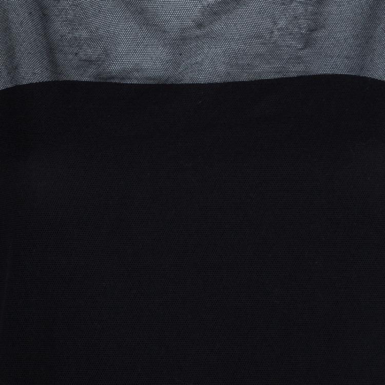 Pre Owned Chanel Black Mesh Turtleneck Long Sleeve Sheer Top L