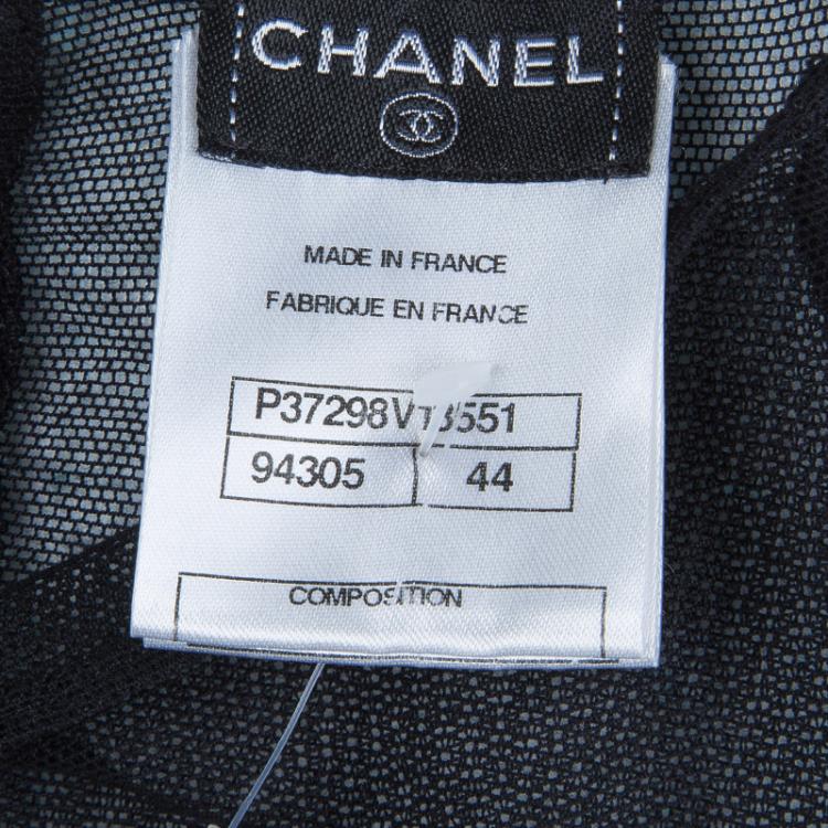 Pre Owned Chanel Black Mesh Turtleneck Long Sleeve Sheer Top L