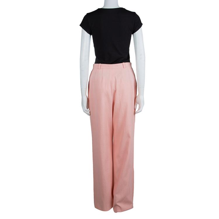 Pre Owned Chanel Light Pink Textured Cotton Wide-Leg Trousers M