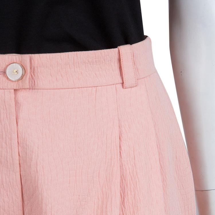 Pre Owned Chanel Light Pink Textured Cotton Wide-Leg Trousers M