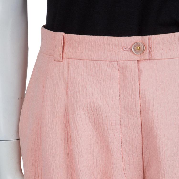 Pre Owned Chanel Light Pink Textured Cotton Wide-Leg Trousers M