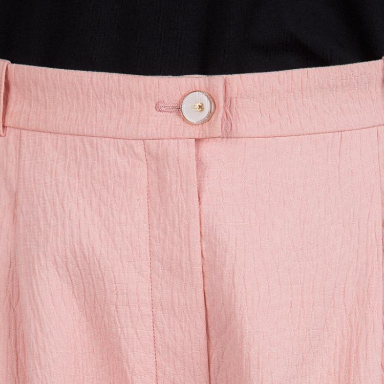 Pre Owned Chanel Light Pink Textured Cotton Wide-Leg Trousers M