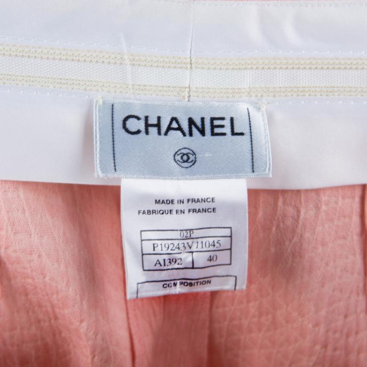 Pre Owned Chanel Light Pink Textured Cotton Wide-Leg Trousers M