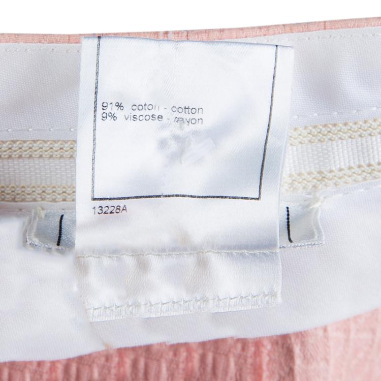 Pre Owned Chanel Light Pink Textured Cotton Wide-Leg Trousers M