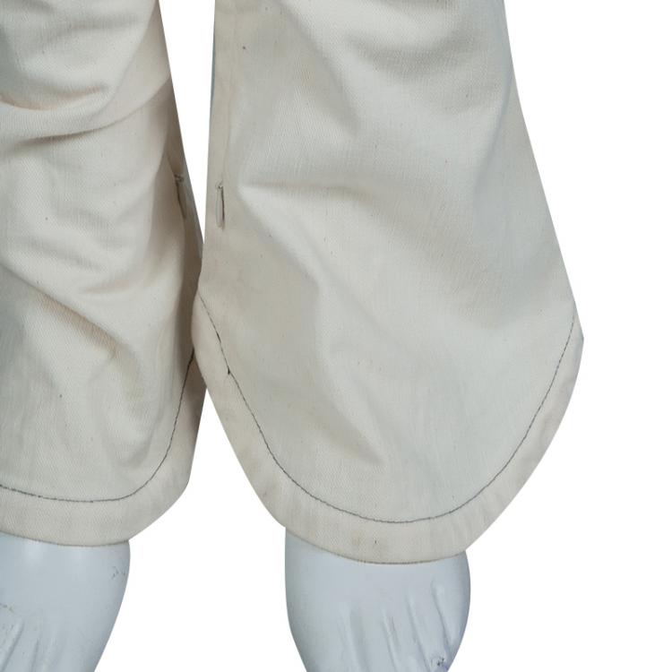 Pre Owned Chanel Cream Slub Denim Straight Fit Jeans L