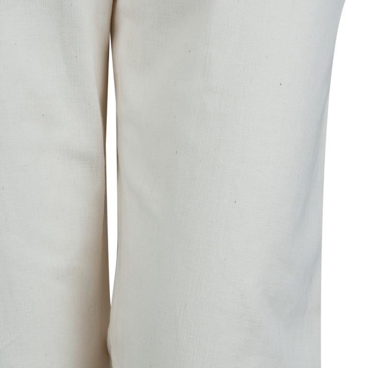 Pre Owned Chanel Cream Slub Denim Straight Fit Jeans L