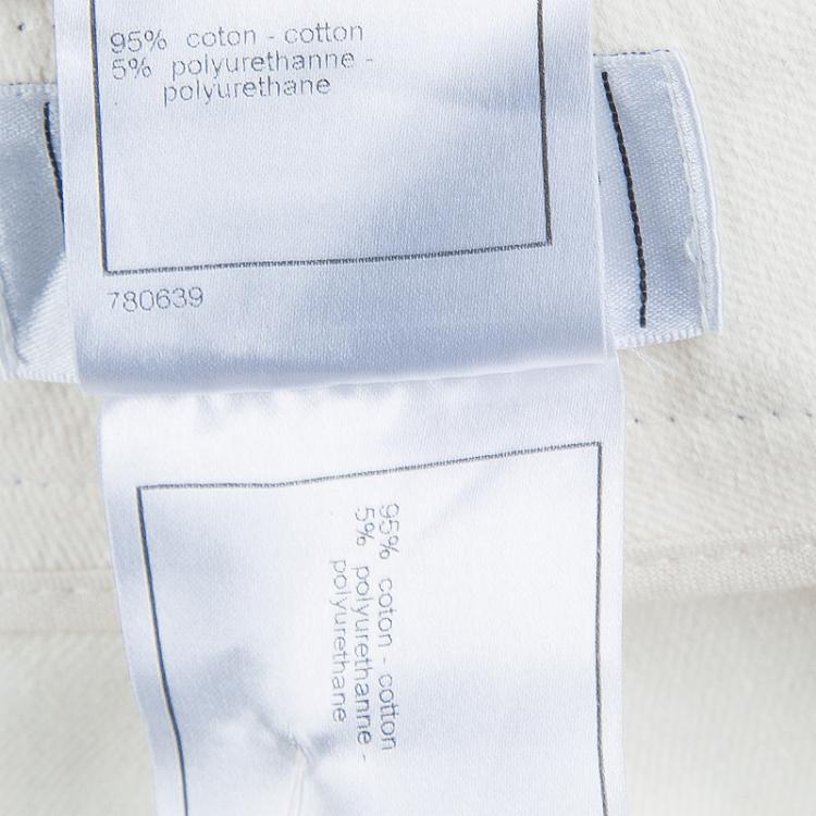 Pre Owned Chanel Cream Slub Denim Straight Fit Jeans L