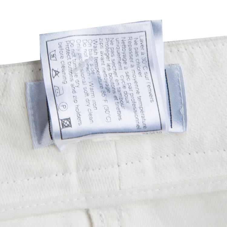 Pre Owned Chanel Cream Slub Denim Straight Fit Jeans L