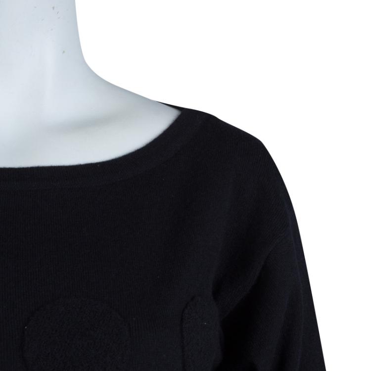Pre Owned Chanel Black Cashmere Chenille Embroidered Drawstring Detail Sweater M