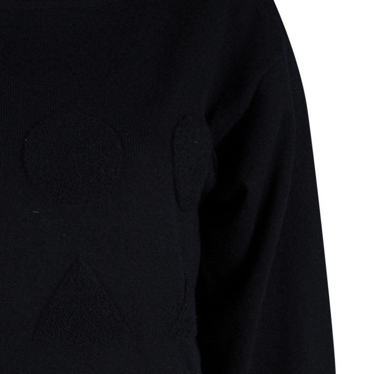 Pre Owned Chanel Black Cashmere Chenille Embroidered Drawstring Detail Sweater M