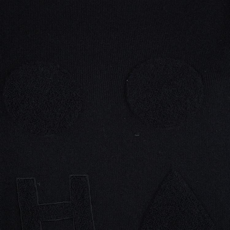 Pre Owned Chanel Black Cashmere Chenille Embroidered Drawstring Detail Sweater M