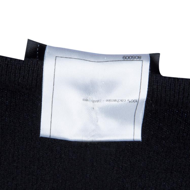 Pre Owned Chanel Black Cashmere Chenille Embroidered Drawstring Detail Sweater M