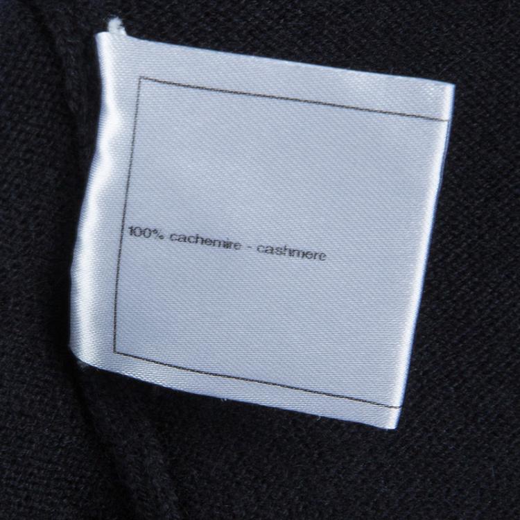 Pre Owned Chanel Black Cashmere Chenille Embroidered Drawstring Detail Sweater M